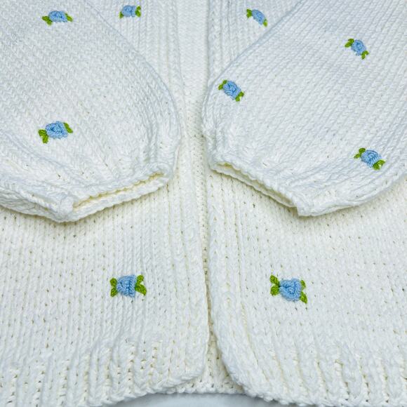 Fanm Mon Winter Bloom Blue Rose Cotton Cardigan Handmade New size XS/S Ivory - Picture 5 of 13